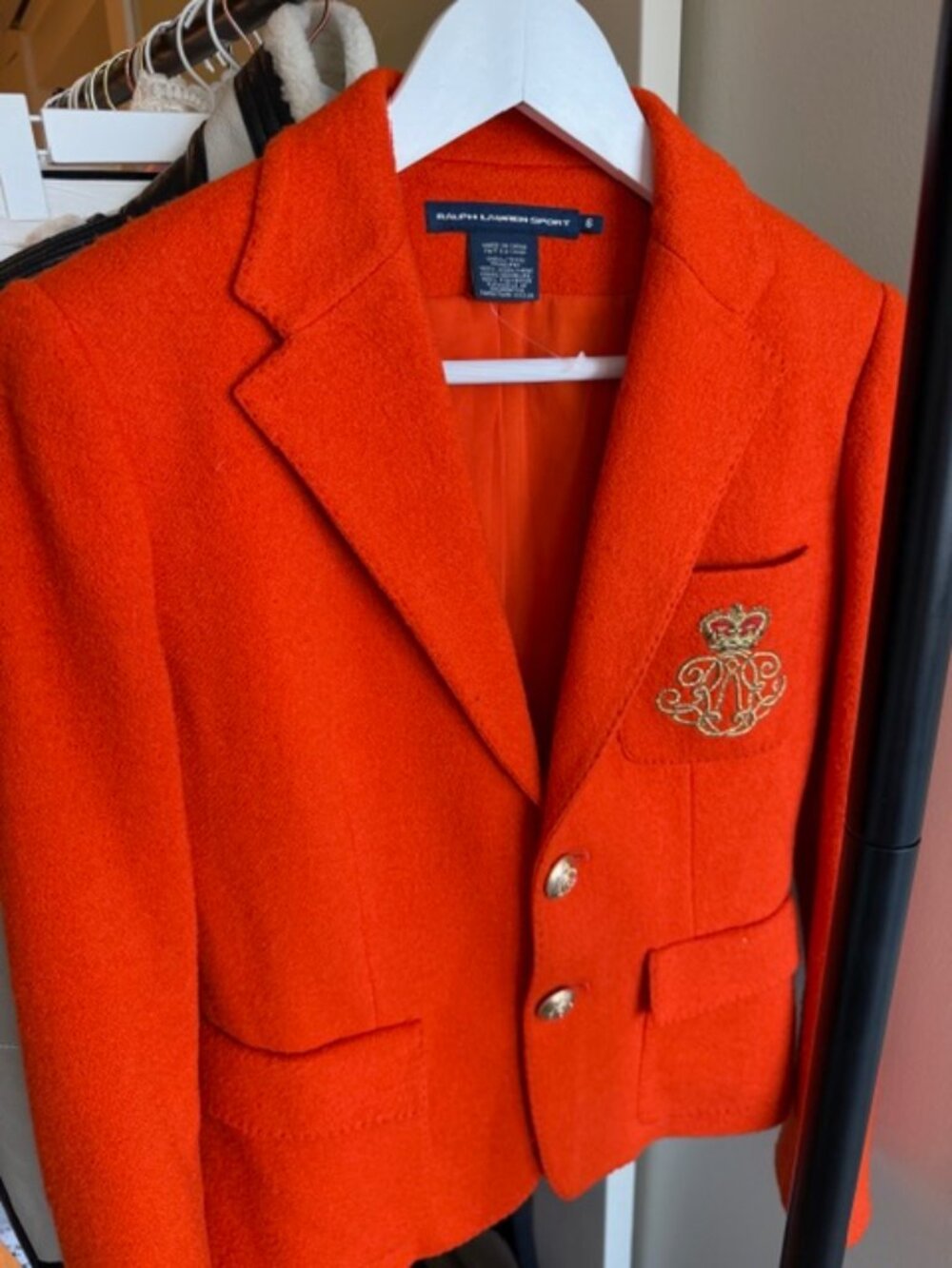 Ralph Lauren Sports, Wool blazer, bright Orange, size 6, excellent condition